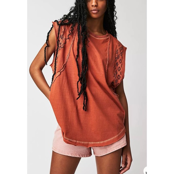 Free People / Table For Two Tee Top / Boho Sleeveless Top - Picture 1 of 4